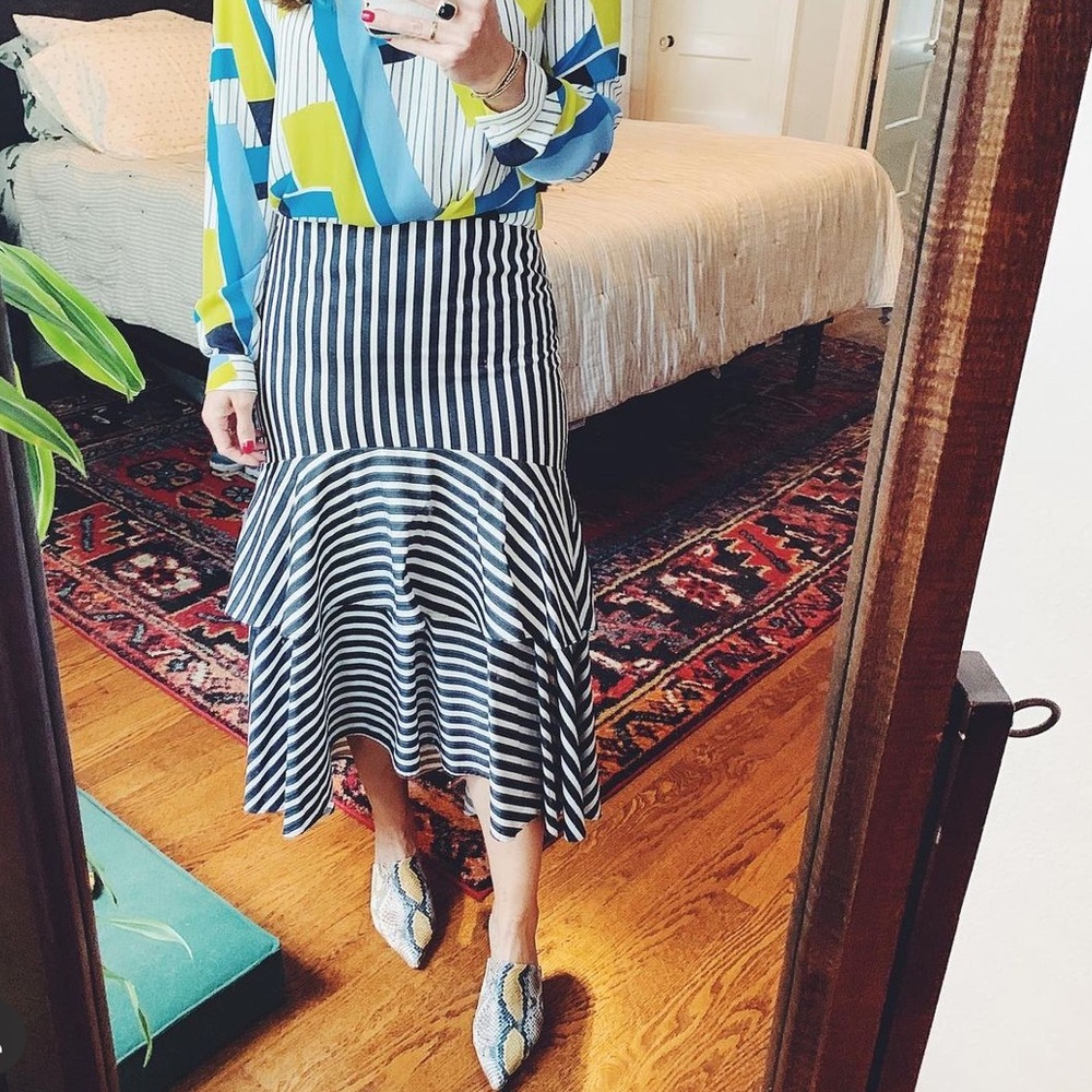 Banana Republic Blue and White Asymmetrical Midi Skirt